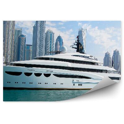 Fototapeta wieżowce jachty ocean niebo chmury Dubaj