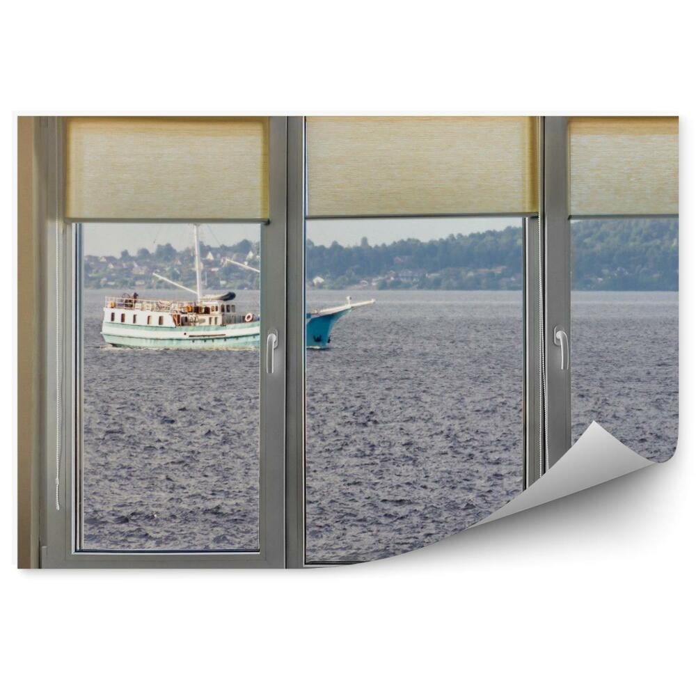 Fototapeta na ścianę Widok z okna na ciemne morze i statek
