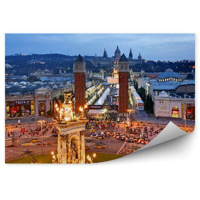 Okleina ścienna budynki transport noc Barcelona