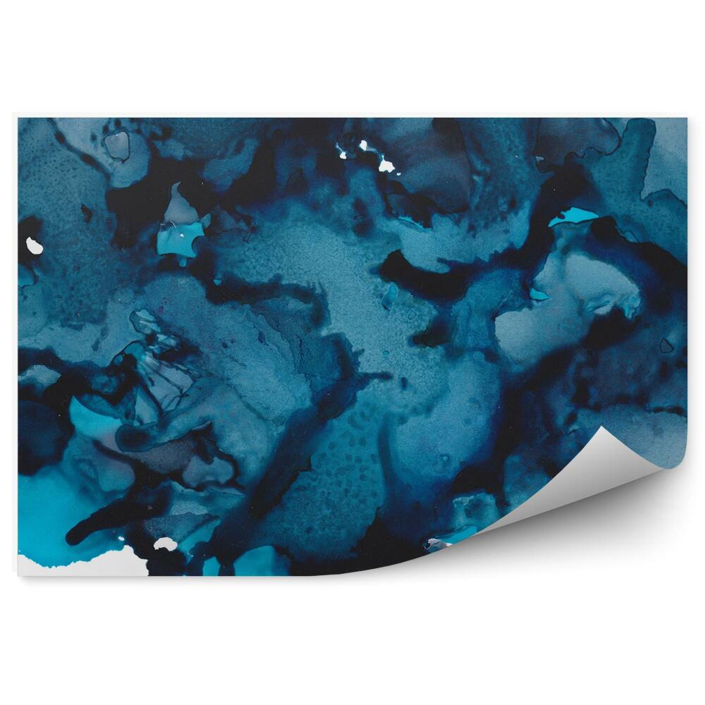 Okleina ścienna Niebieskie plamy farba abstrakcja białe tło atrament