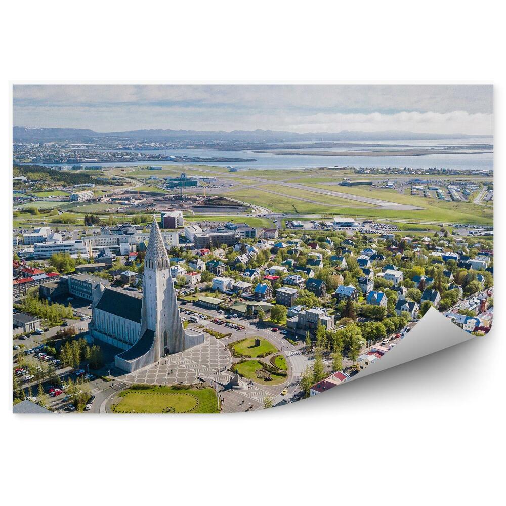 Okleina ścienna Reykjavik miasto z lotu ptaka budynki