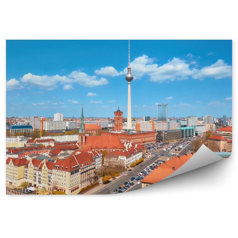 Fototapeta widok z lotu ptaka Berlin budynki droga samochody wieża telewizyjna