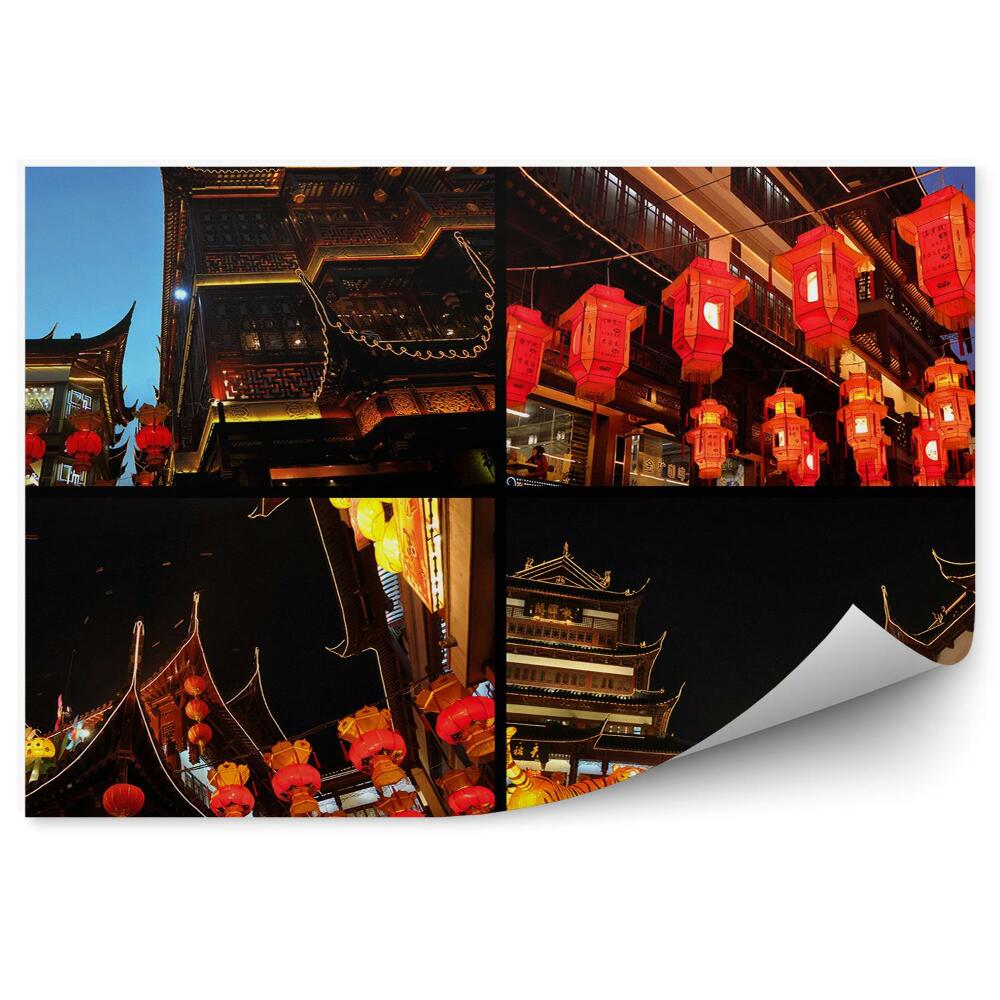 Okleina ścienna Festiwal chiny lampiony noc światła budynki
