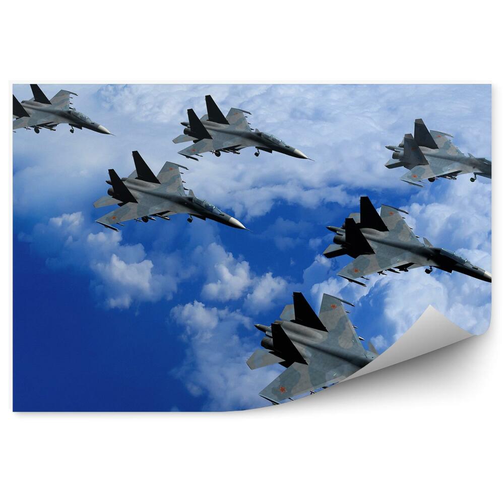 Fotopeta Myśliwce samoloty wojskowe niebo chmury