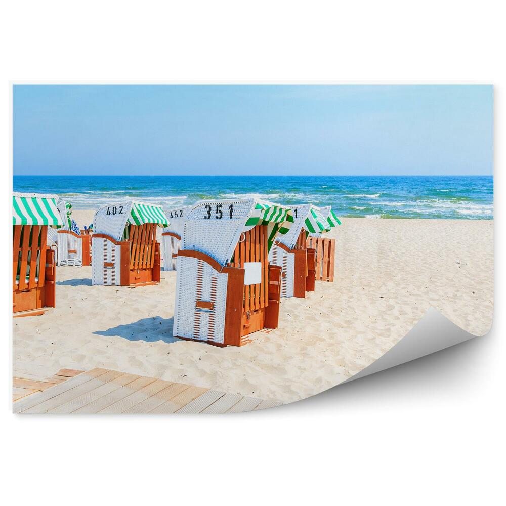 Fototapeta Plaża ocean mostek tradycyjne wiklinowe krzesła