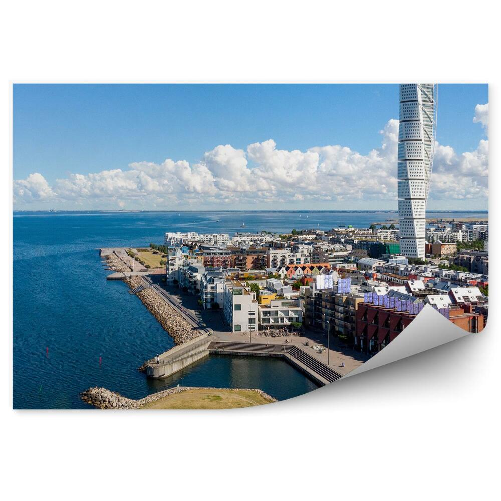Fototapeta Budynki wieżowce łodzie port szwecja ocean niebo chmury
