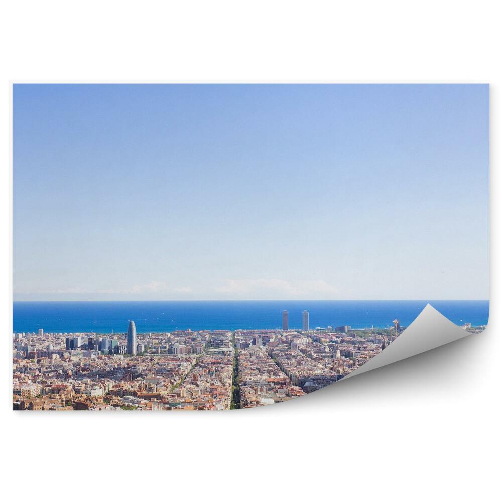 Fototapeta Panoramiczny widok budynki drzewa ocean niebo barcelona