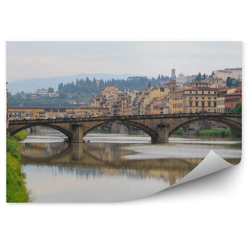 Fototapeta most Trójcy Świętej noc budynki rzeka Arno Florencja rośliny