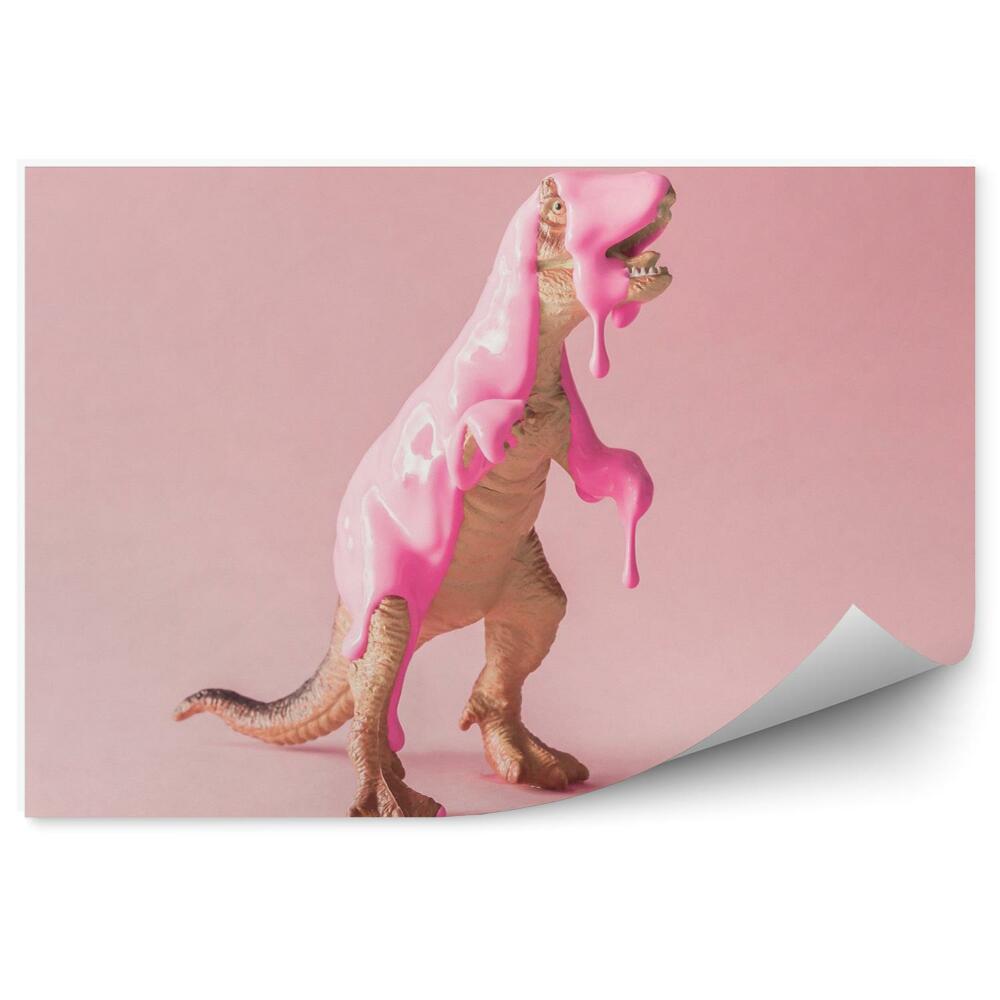 Fototapeta Różowa farba kapała na zabawki dinozaura