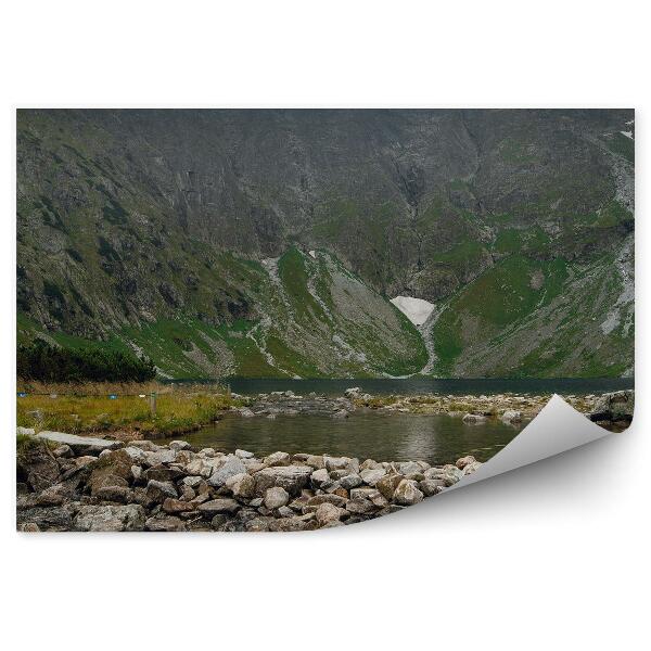 Okleina na ścianę Widok góry śnieg jezioro kamienie mgła tatry