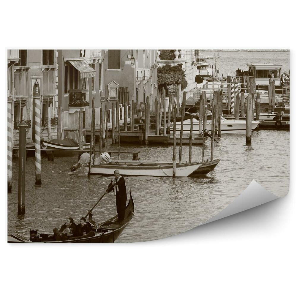 Fototapeta na ścianę sepia gondole Wenecji łodzie budynki