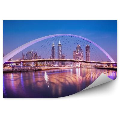 Okleina ścienna Kolorowe światła most woda budynki