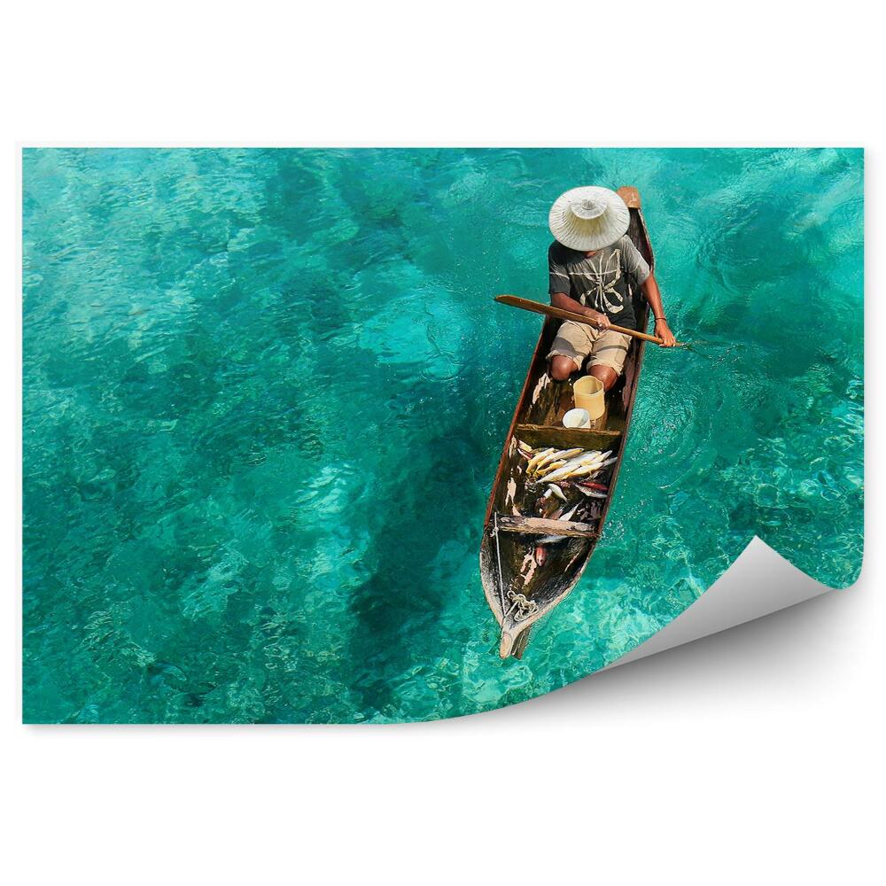 Okleina ścienna Rybak łódź turkusowe morze woda