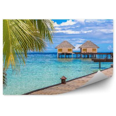 Fototapeta Palmy domki pomost błękitna woda malediwy