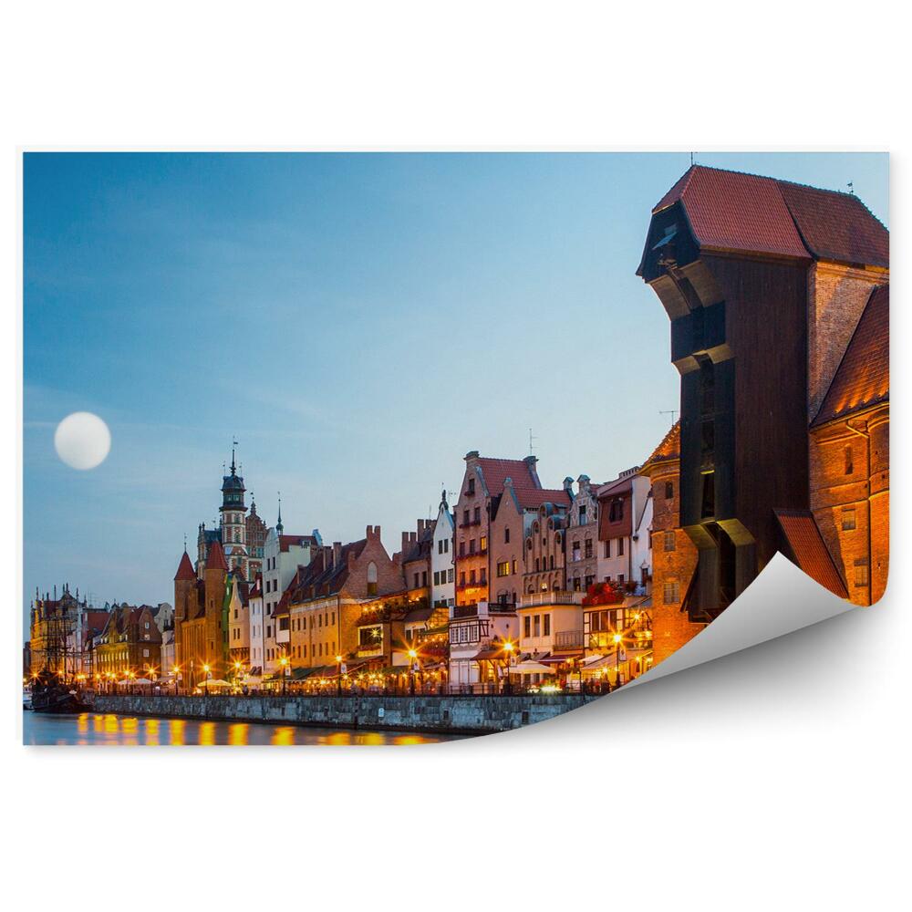 Okleina na ścianę port budynki morze Bałtyckie księżyc Gdańsk