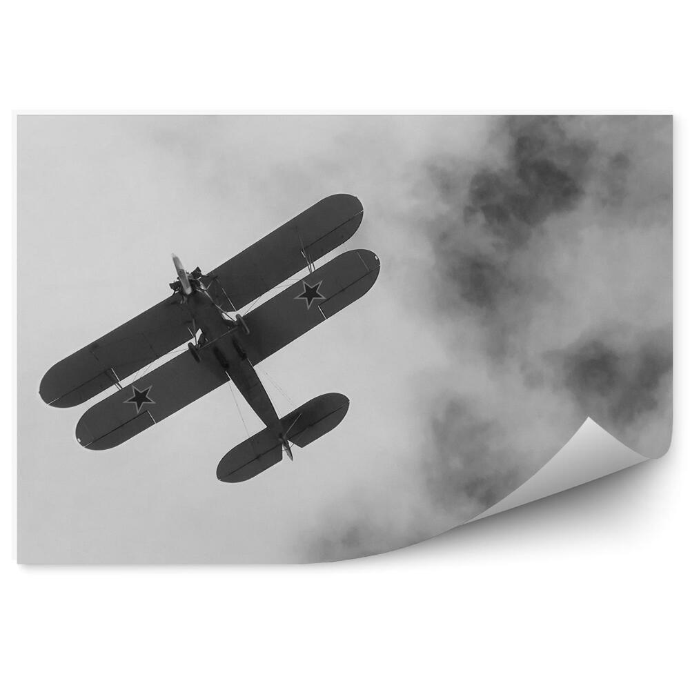 Fotopeta Czarno-białe zdjęcie dwupłatowca samolot