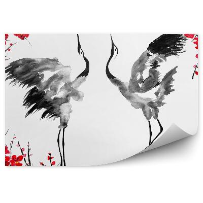 Okleina ścienna Ilustracja żurawie i kwiaty