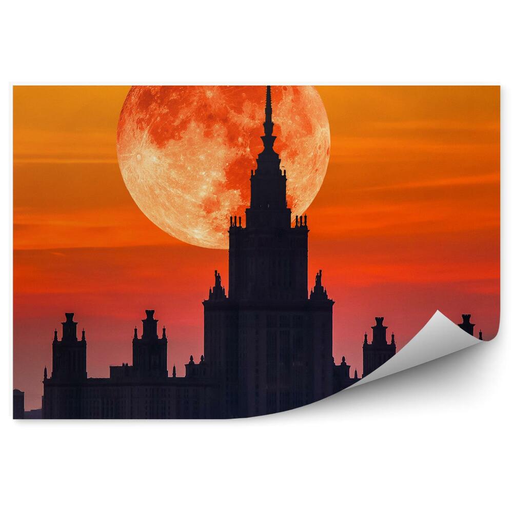 Fototapeta Budynki cerkiew most rzeka księżyc zachód słońca niebo