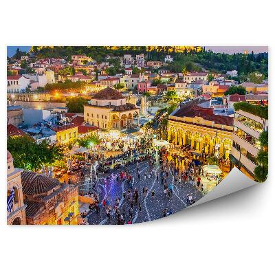 Okleina na ścianę budynki akropol ruiny ludzi miasto nocą światła Ateny Grecja