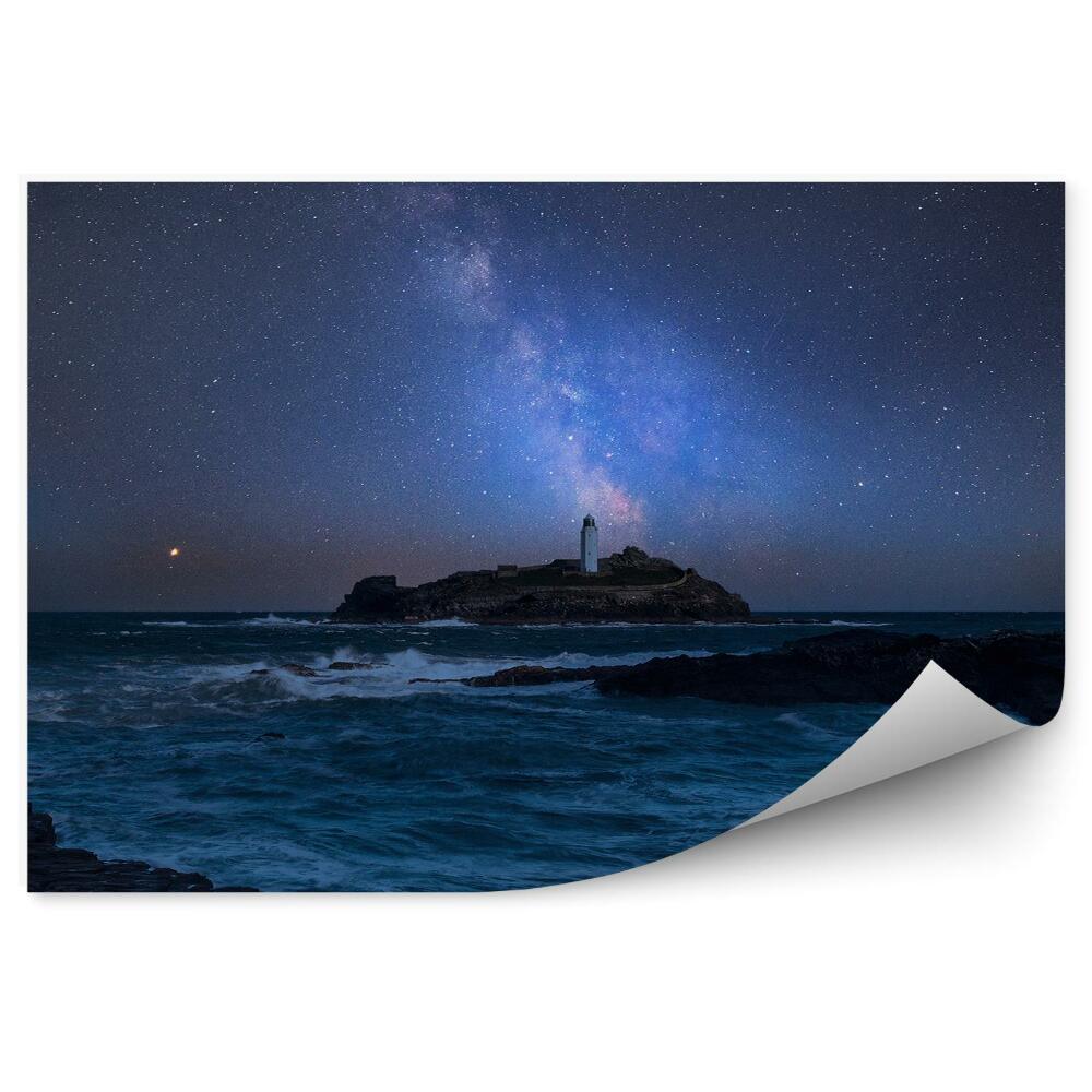 Fototapeta Droga mleczna wzgórze latarnia ocean skały niebo gwiazdy galaktyka wszechświat