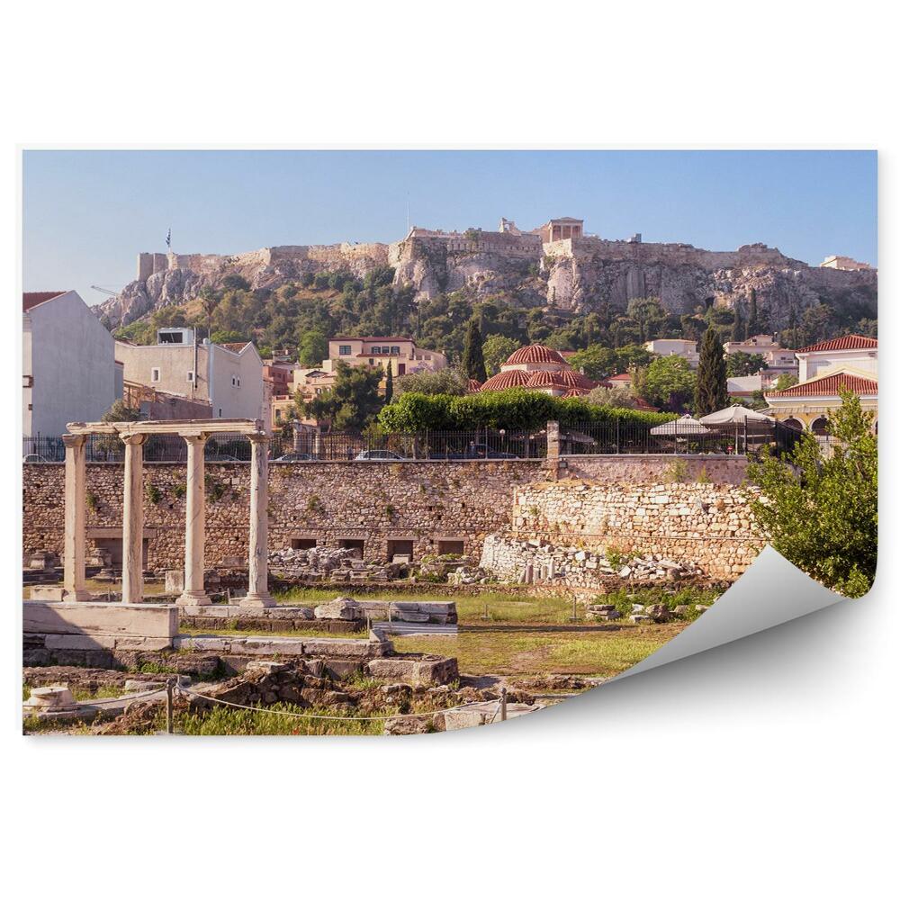 Okleina na ścianę biblioteka narodowa ruiny drzewa widok z lotu ptak Ateny Grecja