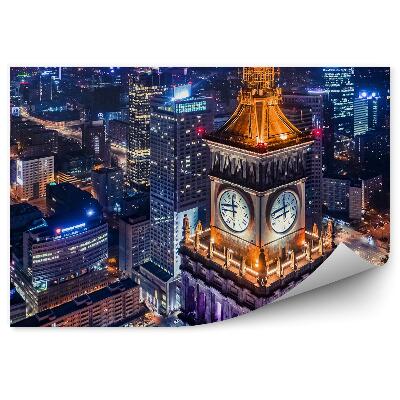 Okleina na ścianę Płac Kultury i Nauk wieżowce droga Warszawa noc