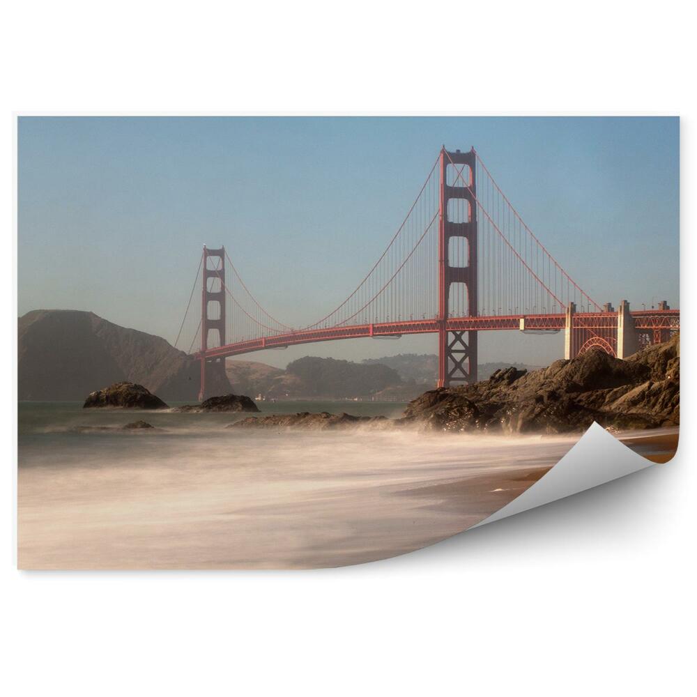 Okleina ścienna most Golden Gate ocean plaża góry niebo San Francisco