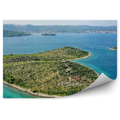 Okleina ścienna Wyspy domy drzewa jachty morze śródziemne linia brzegowa