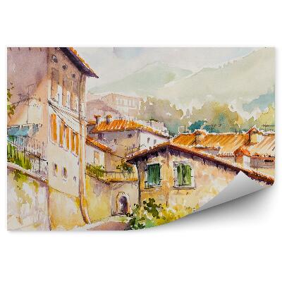 Okleina na ścianę budynki góry rośliny obraz