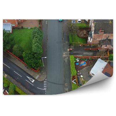 Okleina na ścianę Widok z lotu ptaka na drogę i miasto