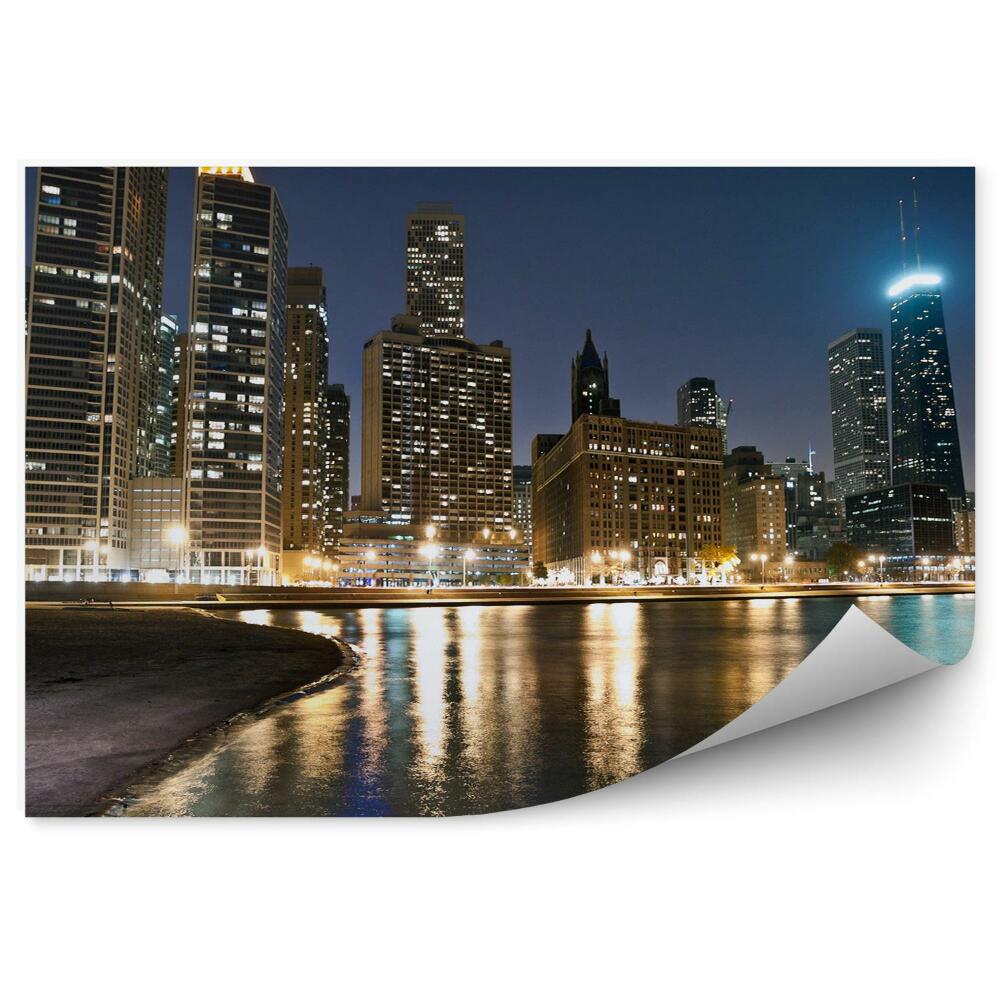 Fototapeta na ścianę Chicago plaża ocean noc wieżowce światła