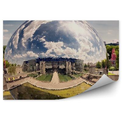 Fototapeta srebrna kula drzewa budynki niebo chmury budynek Paryż drzewa