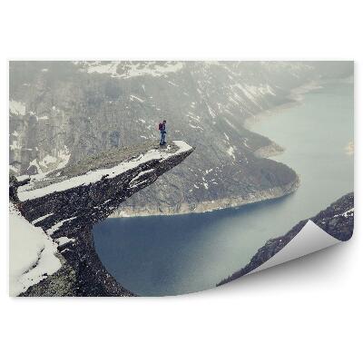 Fotopeta Śnieg norwegia skały turysta