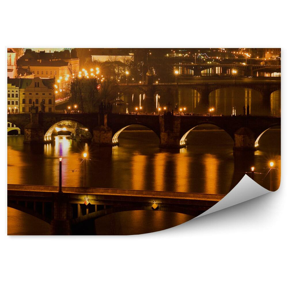 Okleina na ścianę mosty panorama miasta Praga noc