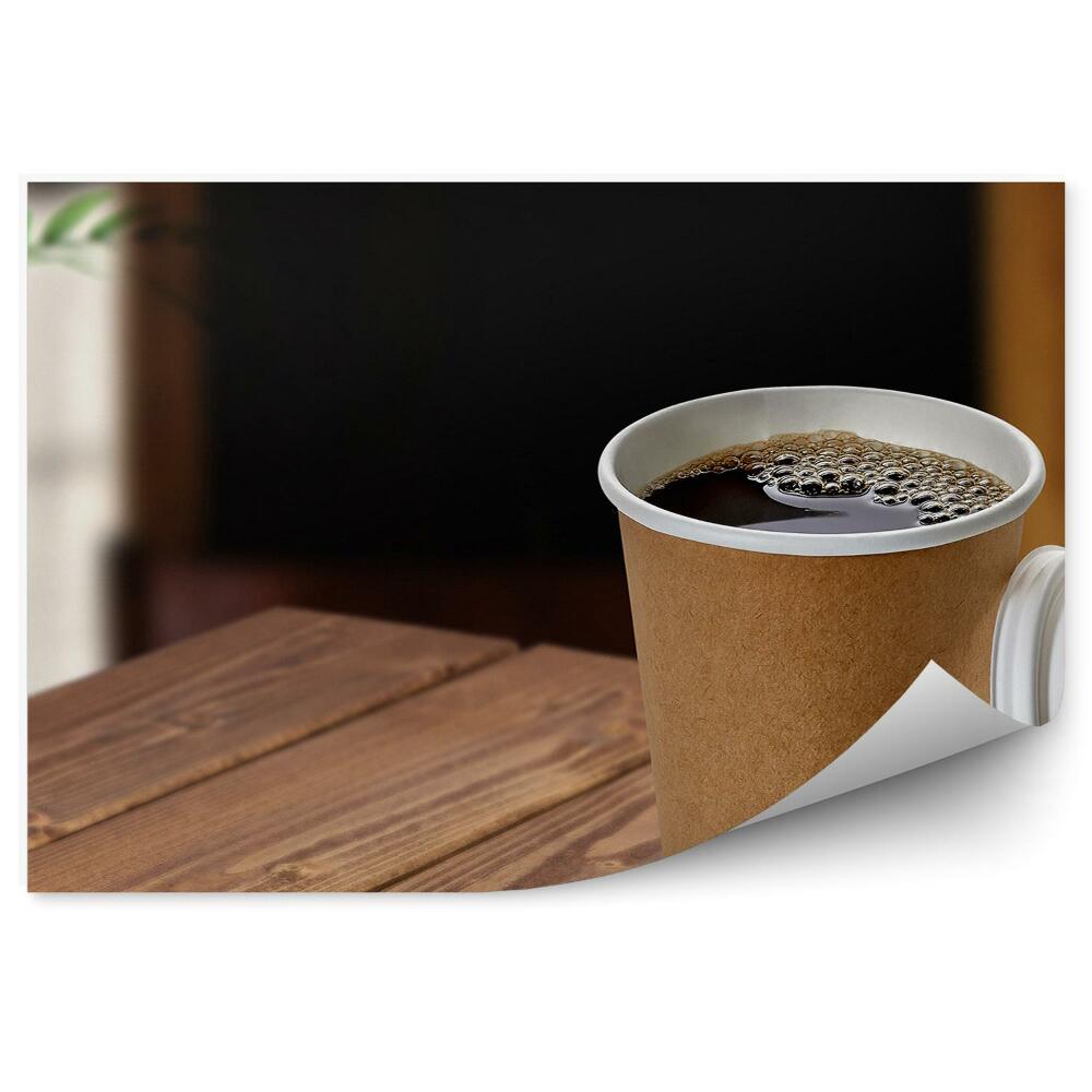 Fototapeta Kubek papierowy czarna kawa drewniany stół