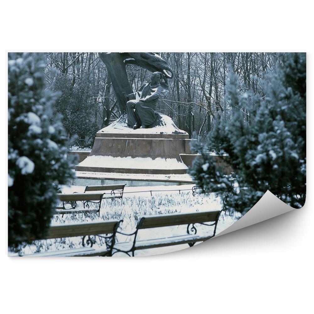 Okleina na ścianę Pomnik Fryderyka Chopina Warszawa zima śnieg ławki drzewa