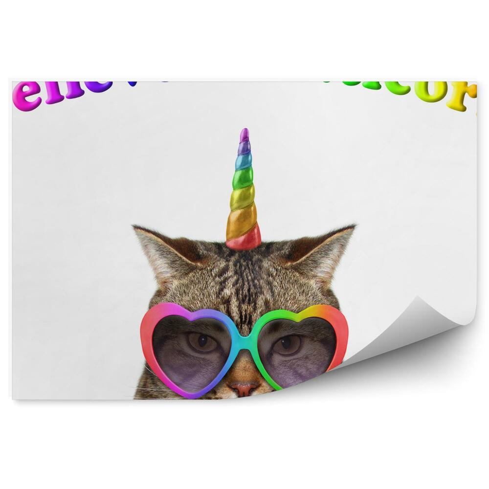 Fototapeta Kot jednorożec kolorowe okulary tęcza