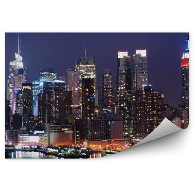 Fototapeta wieżowce Manhattan rzeka Hudson Nowy Jork noc światła