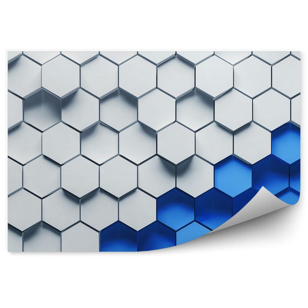 Okleina ścienna Białe niebieskie heksagony wzór 3d wypukłe