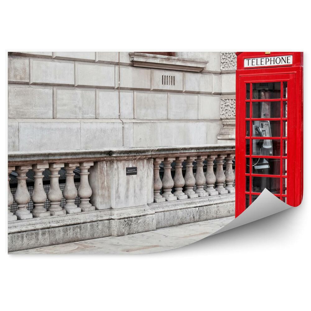 Okleina ścienna stary budynek czerwona budka telefoniczna Londyn