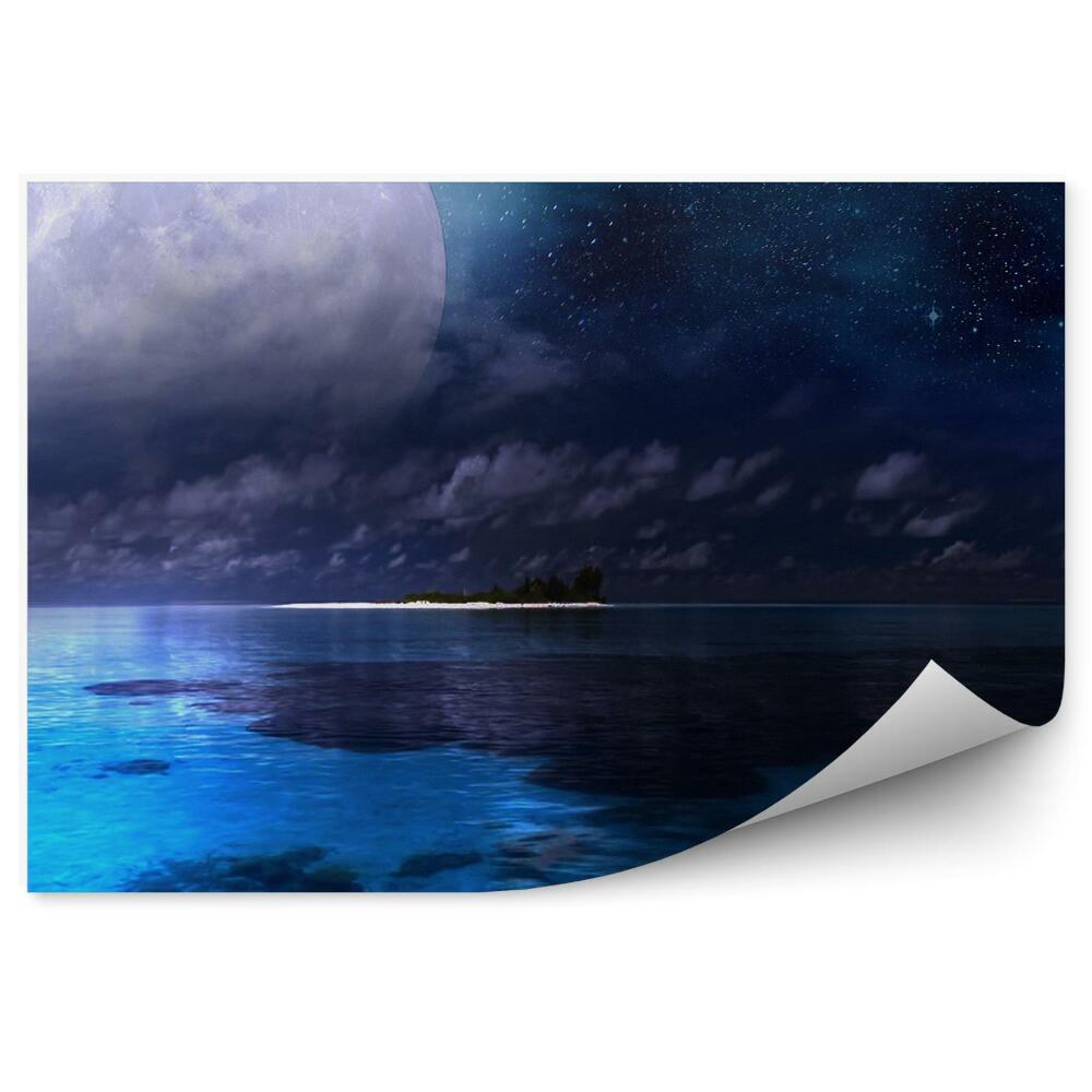 Fototapeta Pełnia księżyca morze rozgwieżdżone niebo gwiazdy