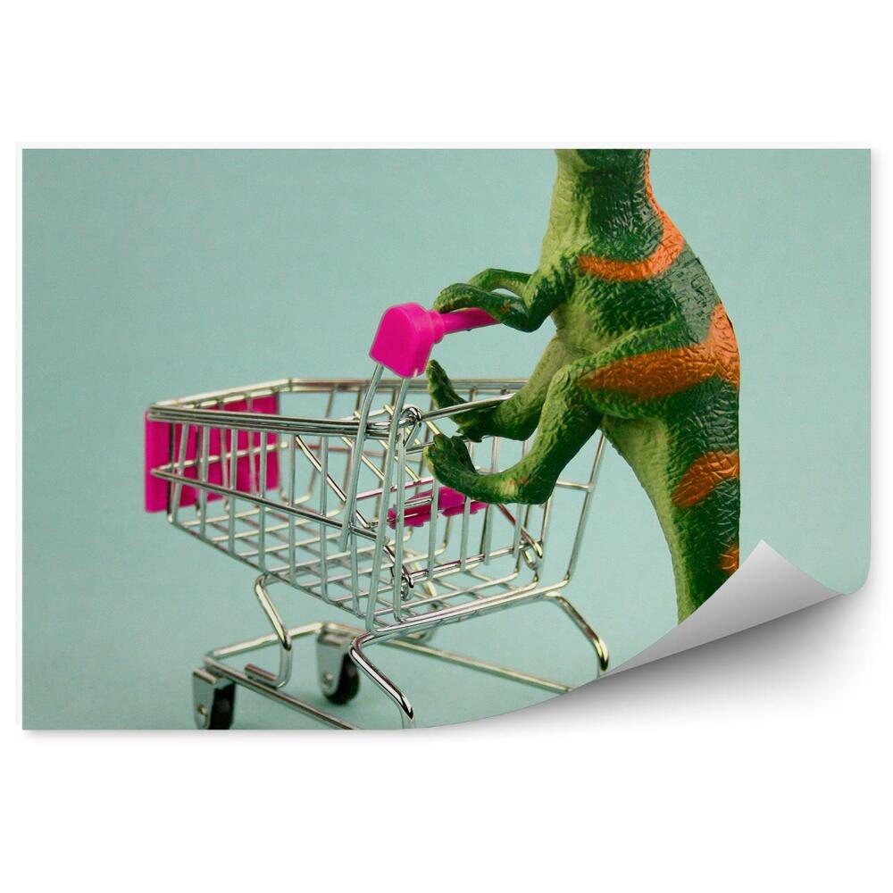 Fototapeta Zielony dinozaur z koszykiem na zakupy