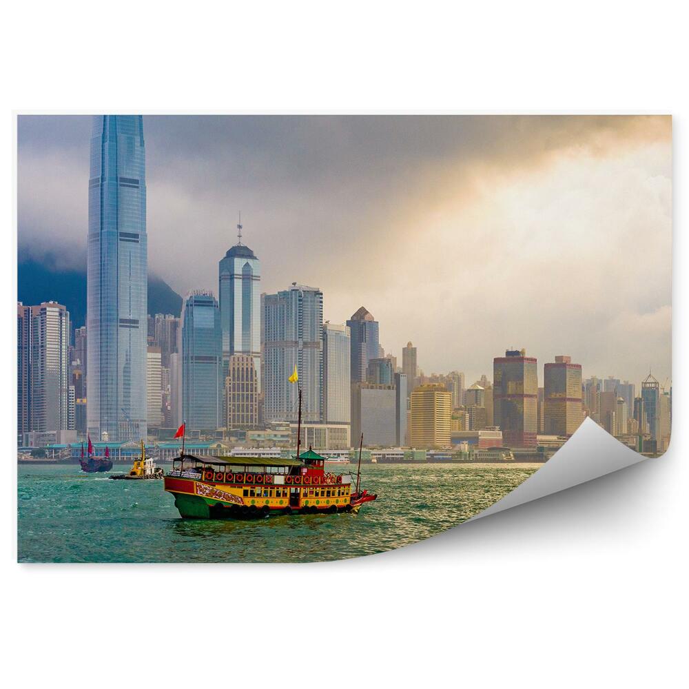 Okleina na ścianę Panorama hong kong brzeg rzeka statek