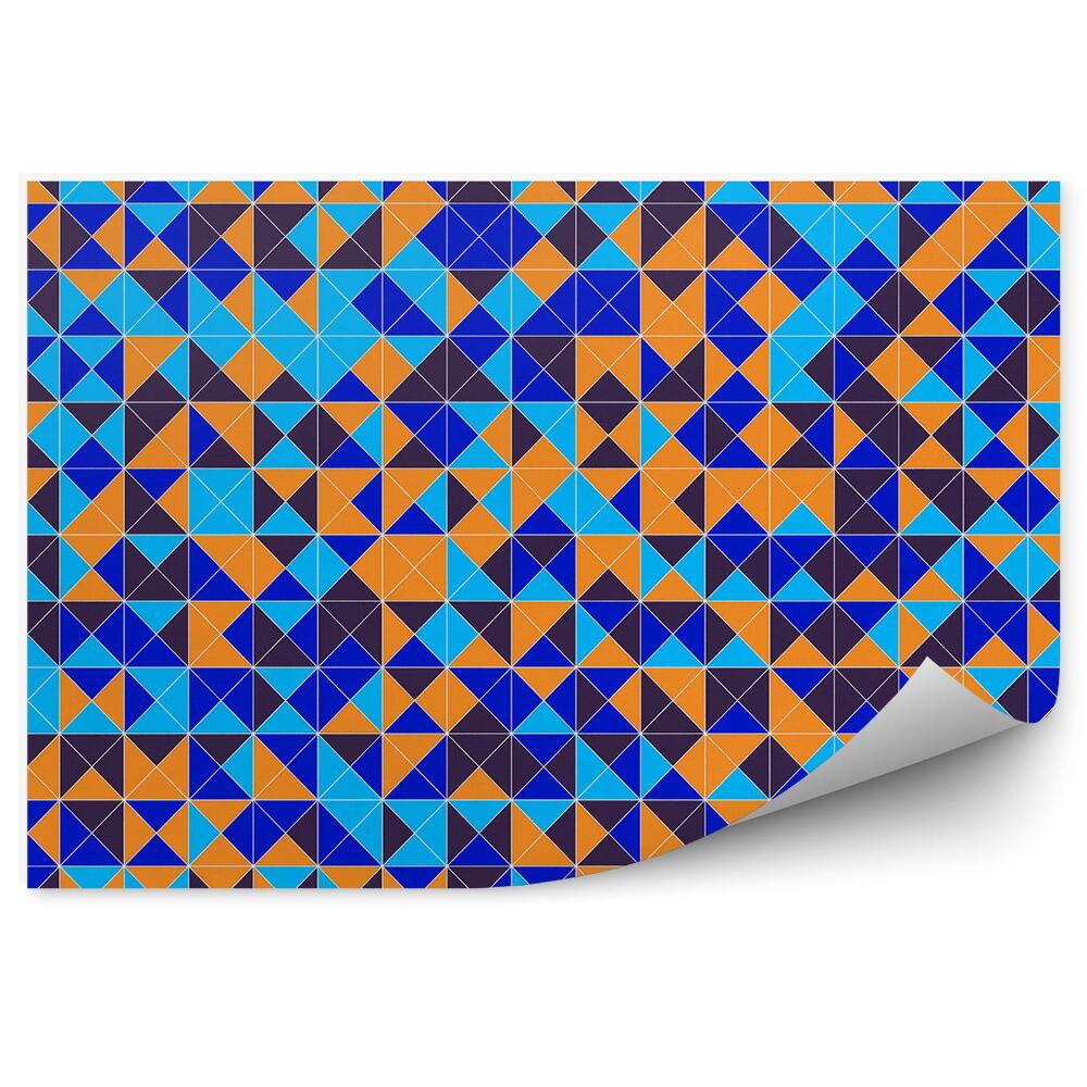 Okleina ścienna Niebieska pomarańczowa mozaika kształty geometryczne wzór