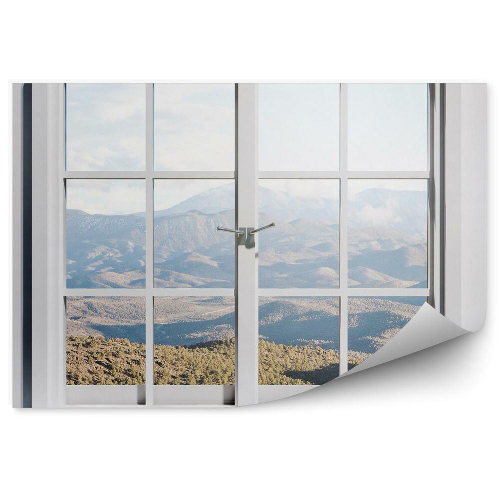 Fototapeta na ścianę Okno z parapetem widok na góry
