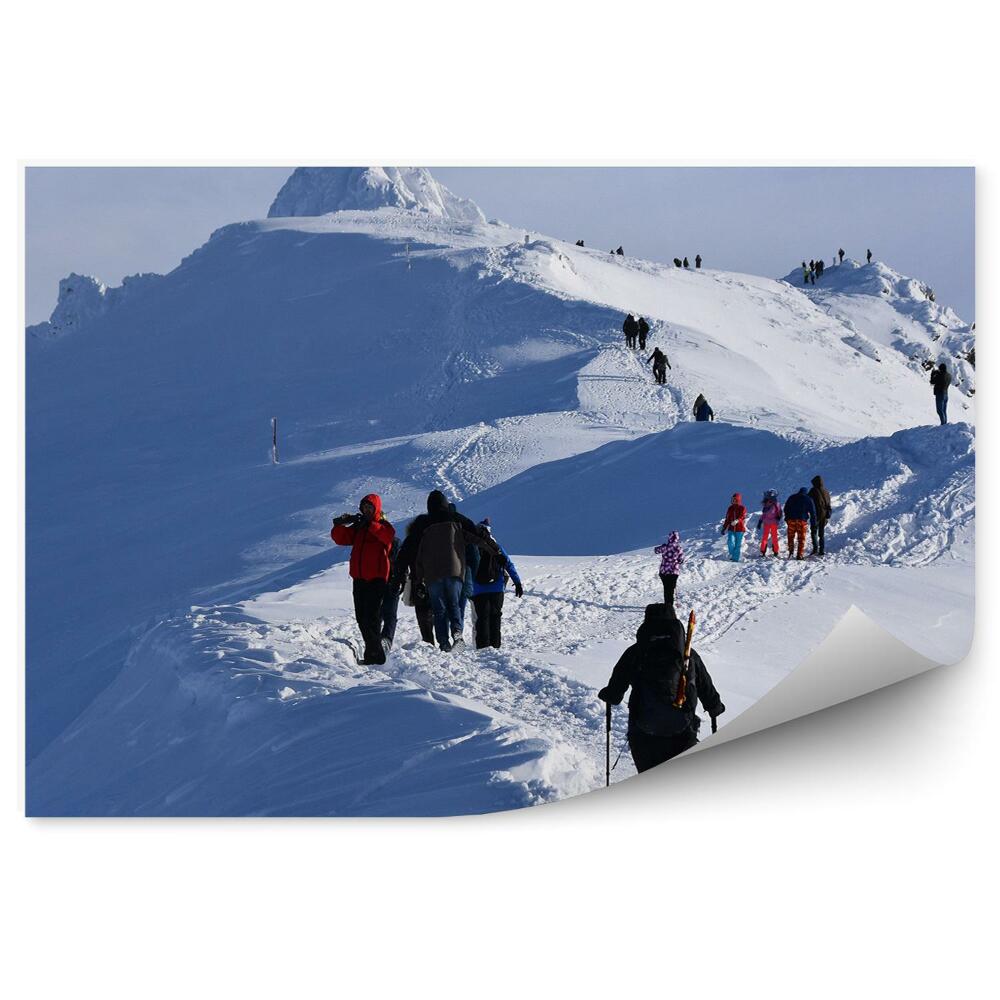 Okleina na ścianę Turyści góry zima śnieg tatry szlak górski