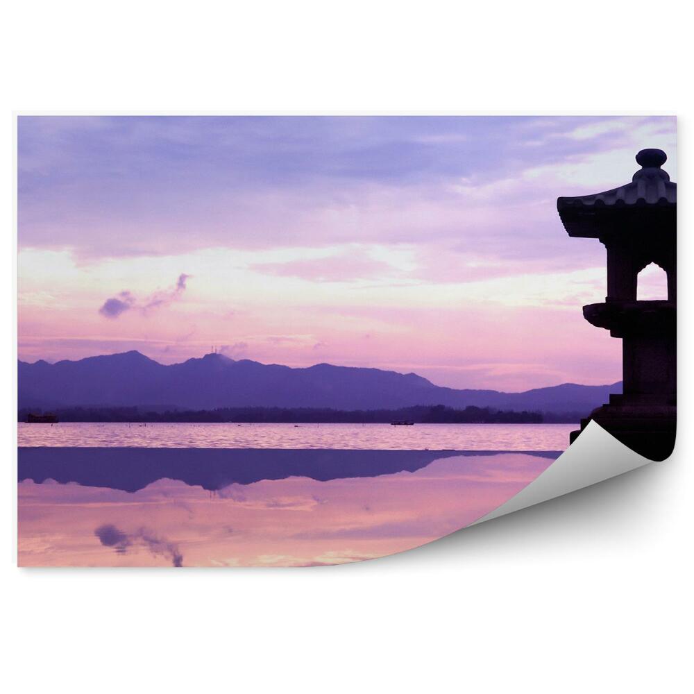 Okleina ścienna Jezioro chiny fioletowe światło łodzie odbicie