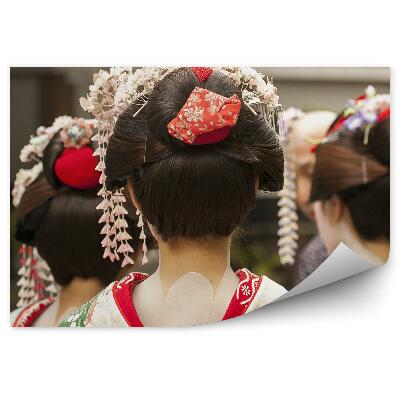 Fotopeta Trzy gejsze grupka stroje kimona makijaż miasto