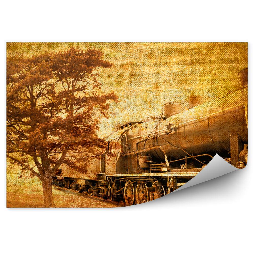 Fototapeta na ścianę Vintage zdjęcie starego pociągu obok drzewa