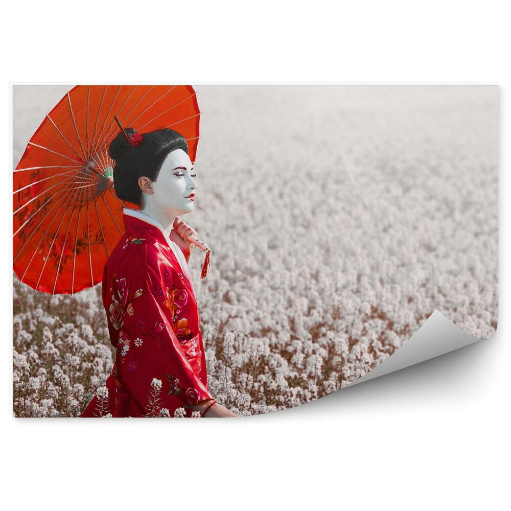 Fotopeta Japonia kobieta parasolka kimono natura